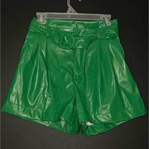 Green Pocket PU Leather Shorts